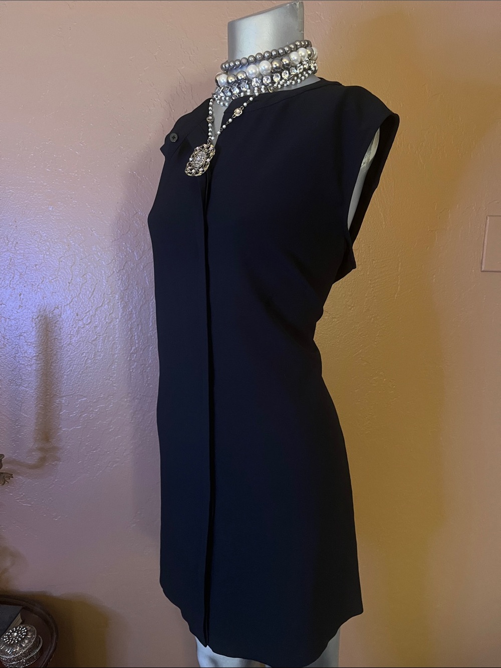 Vintage Halston Heritage Black Sleeveless Shift Mini Dress.  Sz L